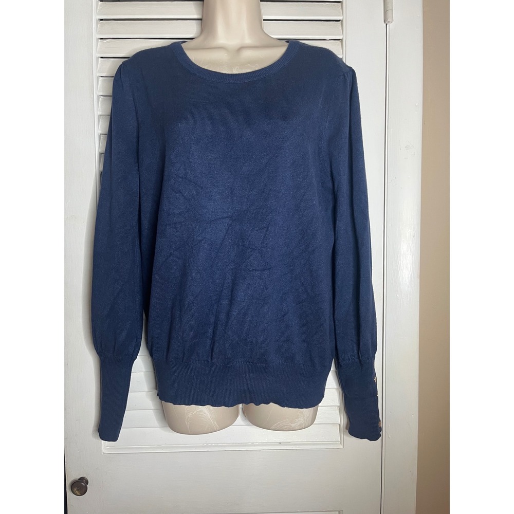 Philosophy Navy Blue Knit Sweater Gold Button Detail Long Sleeve Womens XL